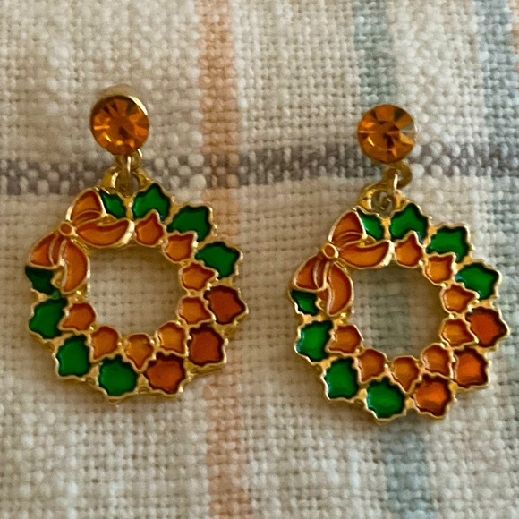 Fall🍂Wreath🍃Pierced🍁Earrings - Picture 1 of 5